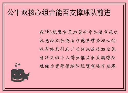 公牛双核心组合能否支撑球队前进